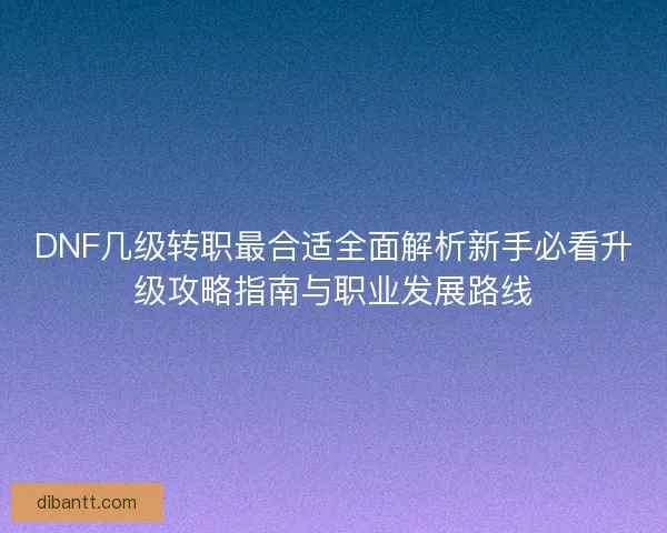 DNF几级转职最合适全面解析新手必看升级攻略指南与职业发展路线